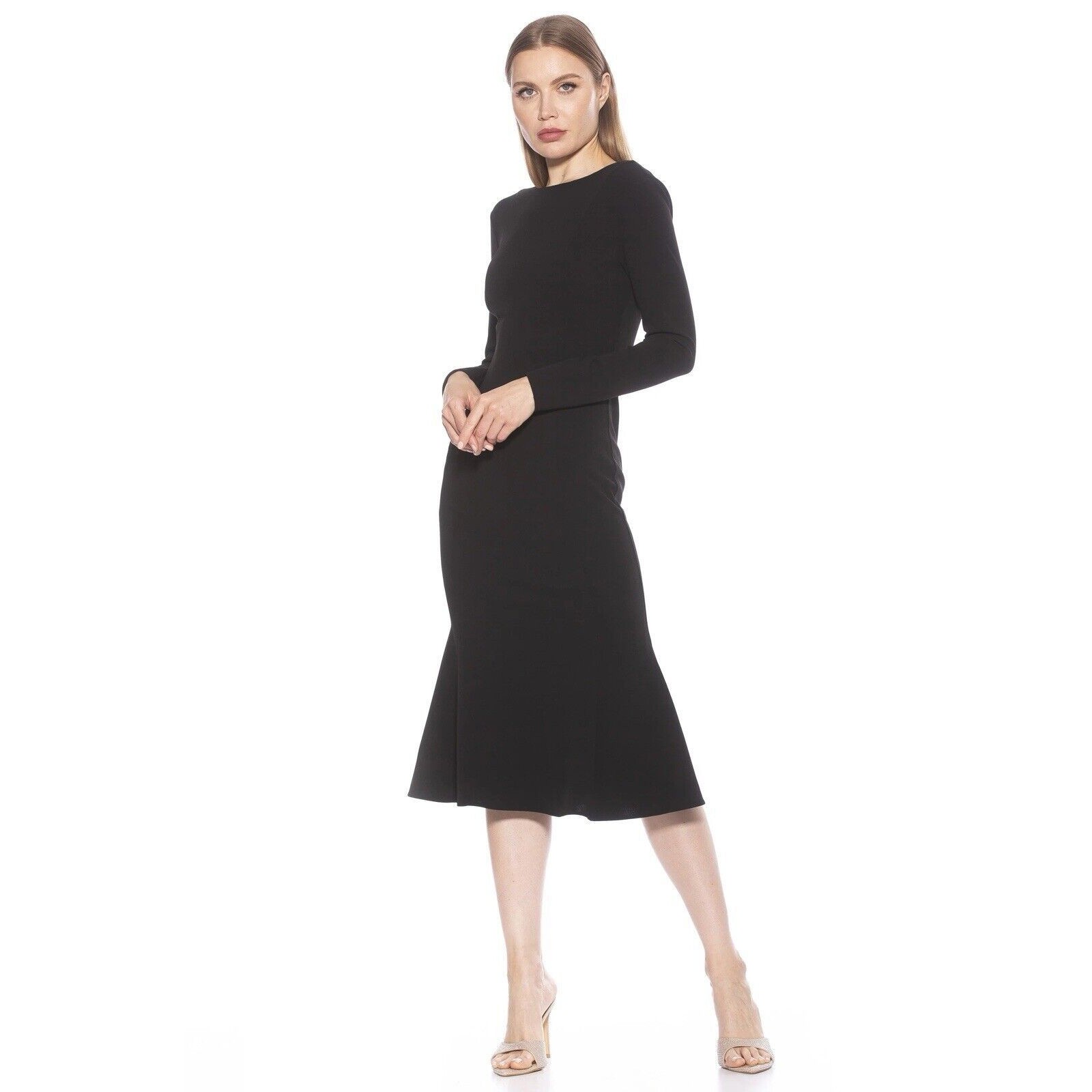 Alexia Admor Cocktail Dress Fitted Bodice Flare Bottom V Back Zip Black Women Xs
